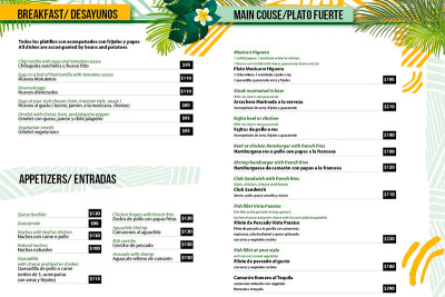 Menu Restaurante Vista Paraíso en Punta-Mita