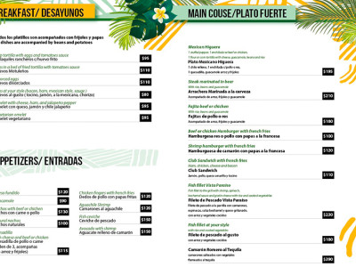 Menu Restaurante Vista Paraíso en Punta-Mita Menu Restaurante Vista Paraíso en Punta-Mita